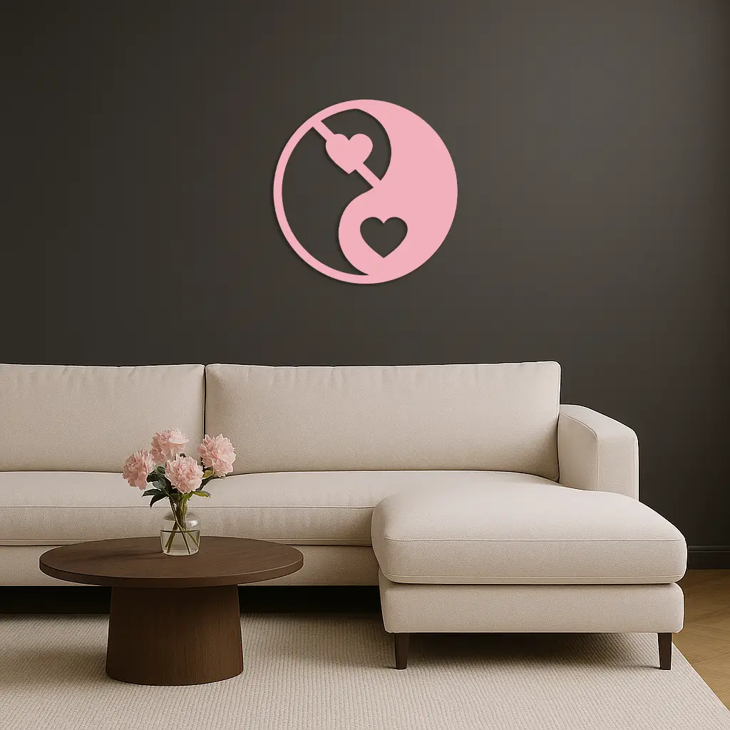 Yin Yang Heart Symbol Metal Wall Art – Modern Love Balance Decor - KAFGP075