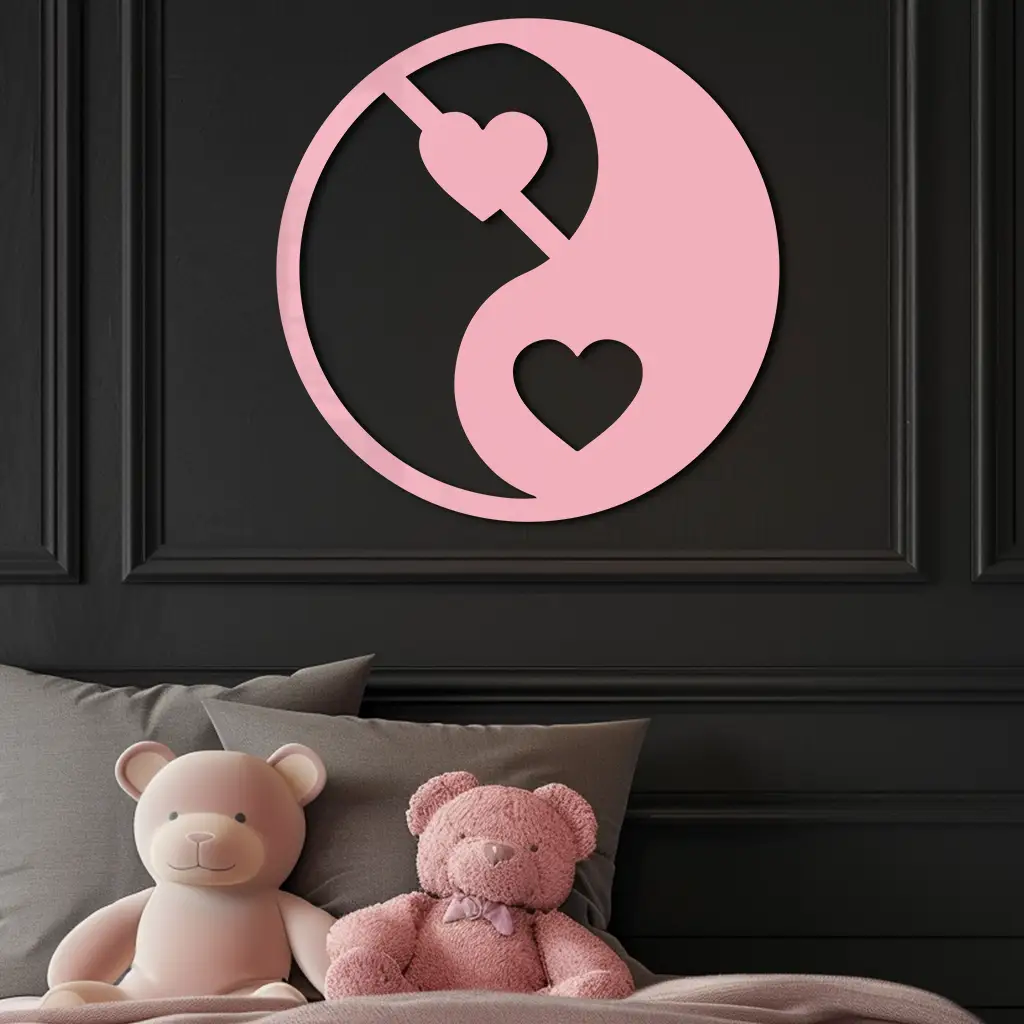 Yin Yang Heart Symbol Metal Wall Art – Modern Love Balance Decor - KAFGP075