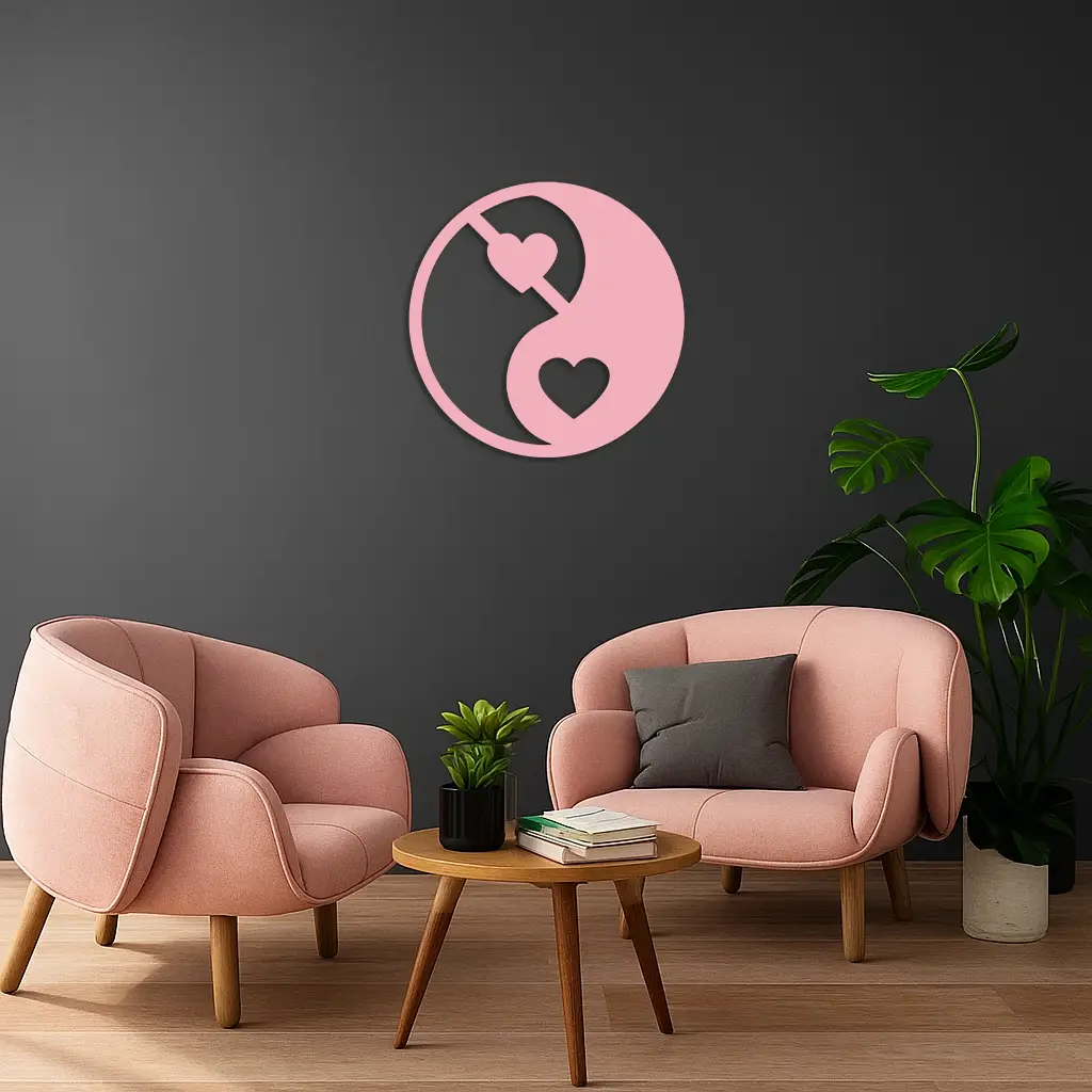 Yin Yang Heart Symbol Metal Wall Art – Modern Love Balance Decor - KAFGP075 by Enova Art
