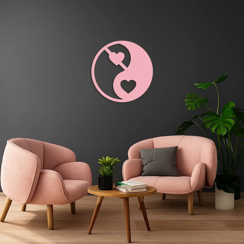 Yin Yang Heart Symbol Metal Wall Art – Modern Love Balance Decor - KAFGP075 by Enova Art