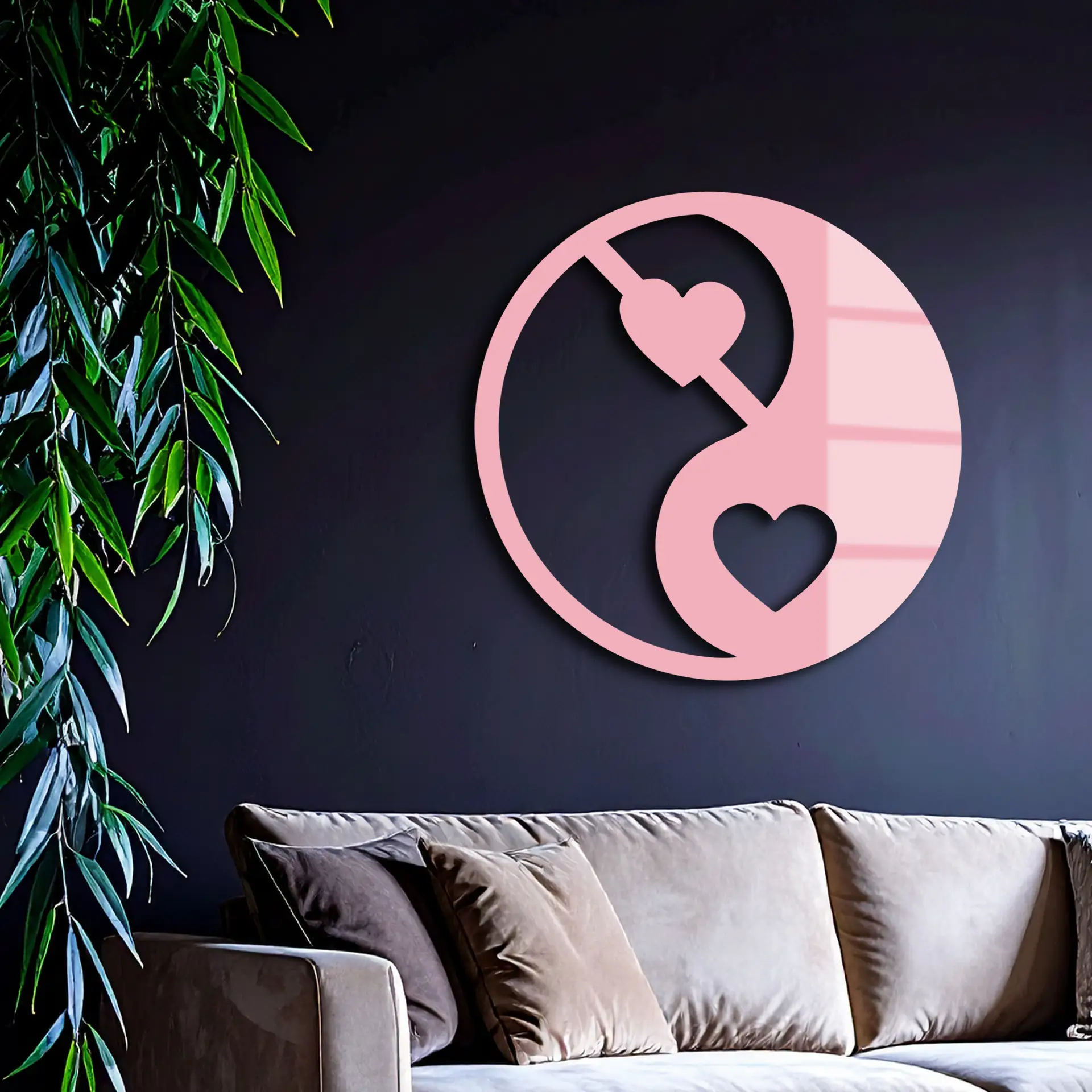 Yin Yang Heart Symbol Metal Wall Art – Modern Love Balance Decor - KAFGP075 by Enova Art