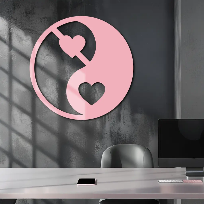 Yin Yang Heart Symbol Metal Wall Art – Modern Love Balance Decor - KAFGP075 by Enova Art