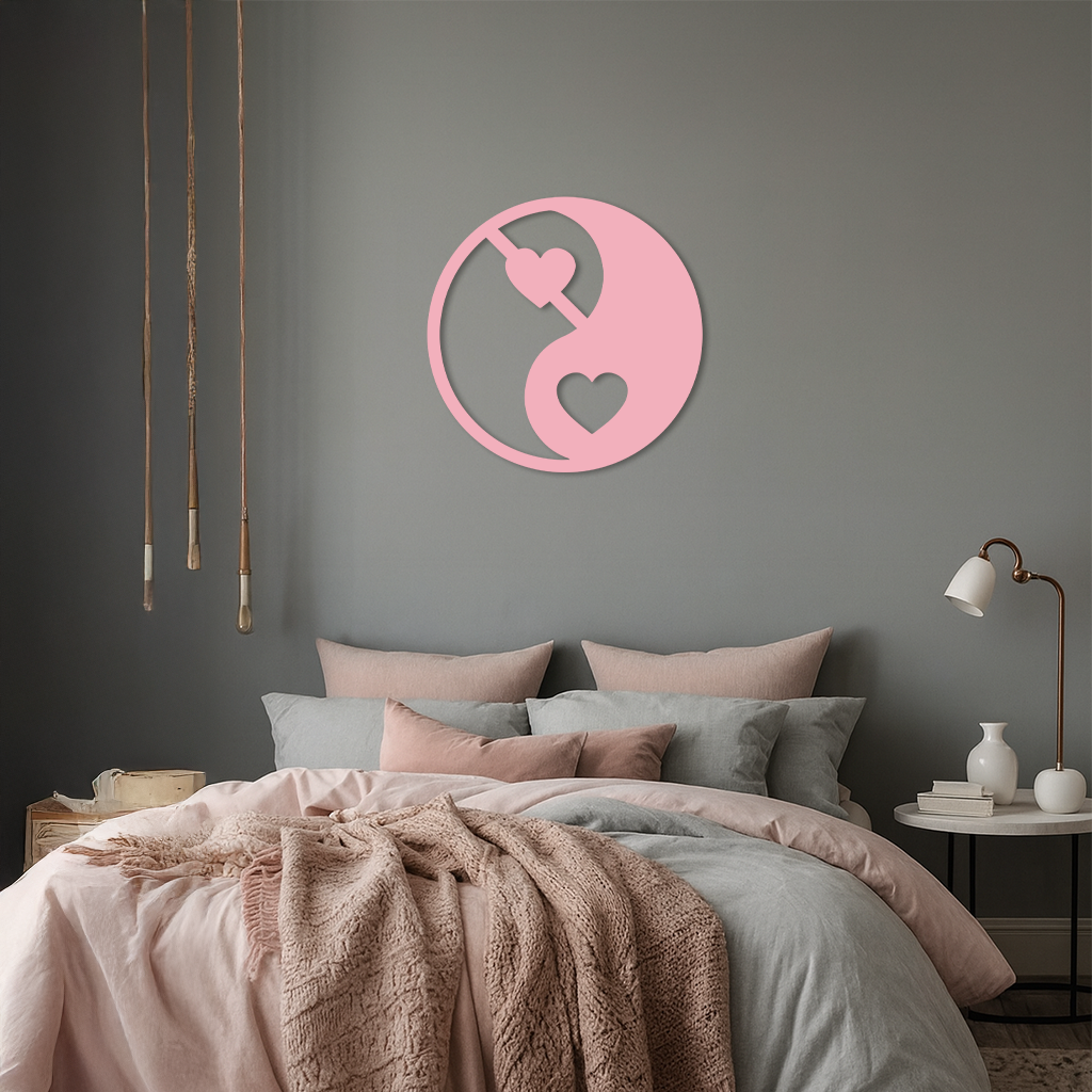 Yin Yang Heart Symbol Metal Wall Art – Modern Love Balance Decor - KAFGP075