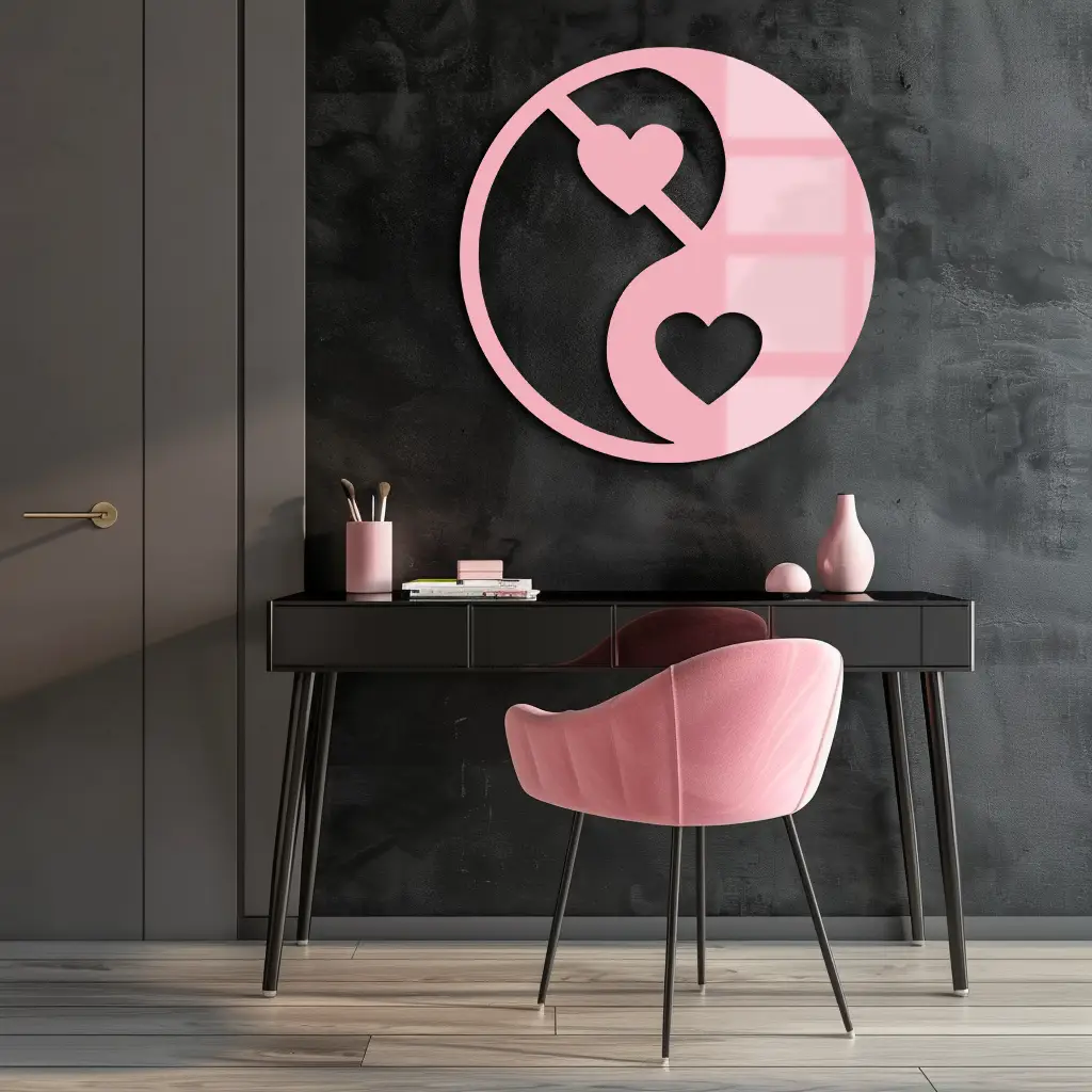 Yin Yang Heart Symbol Metal Wall Art – Modern Love Balance Decor - KAFGP075 by Enova Art