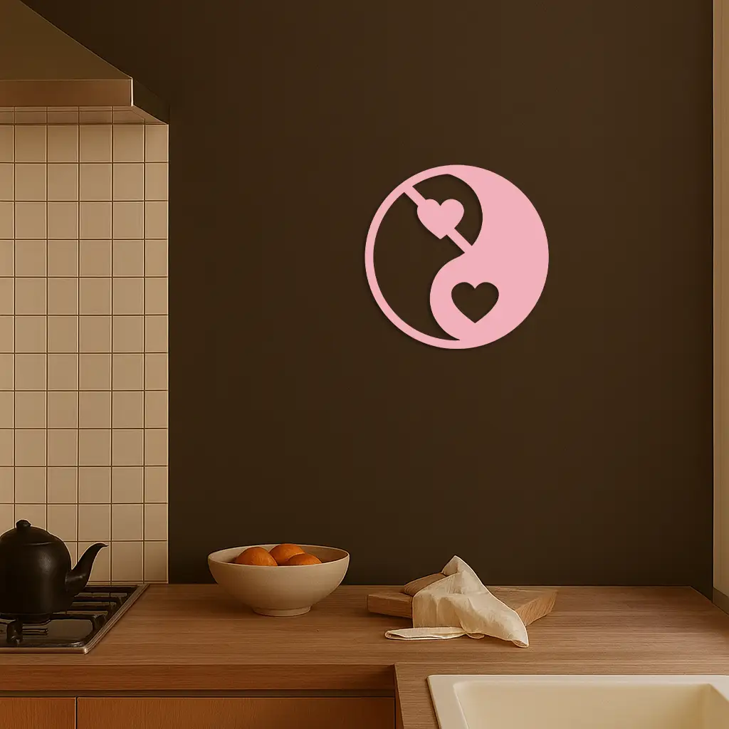 Yin Yang Heart Symbol Metal Wall Art – Modern Love Balance Decor - KAFGP075 by Enova Art