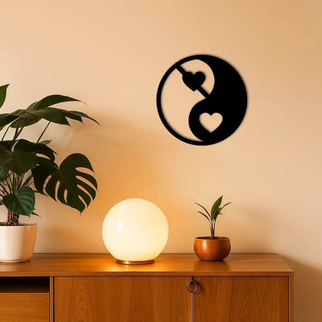 Yin Yang Heart Symbol Metal Wall Art – Modern Love Balance Decor - KAFGP075