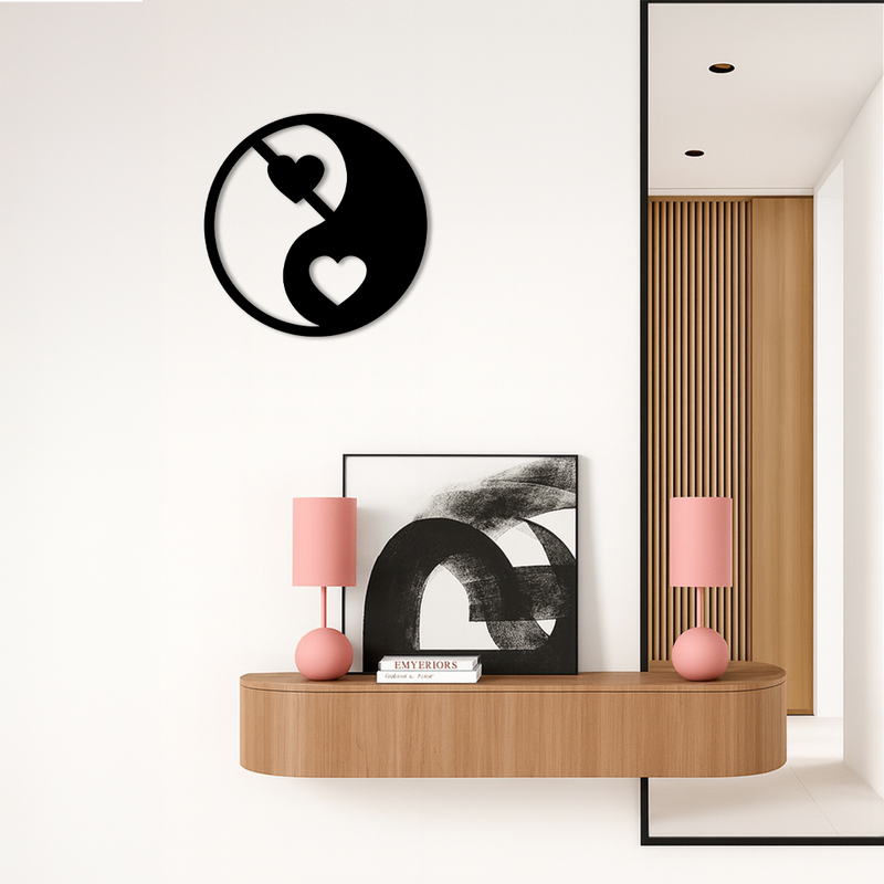 Yin Yang Heart Symbol Metal Wall Art – Modern Love Balance Decor - KAFGP075 by Enova Art