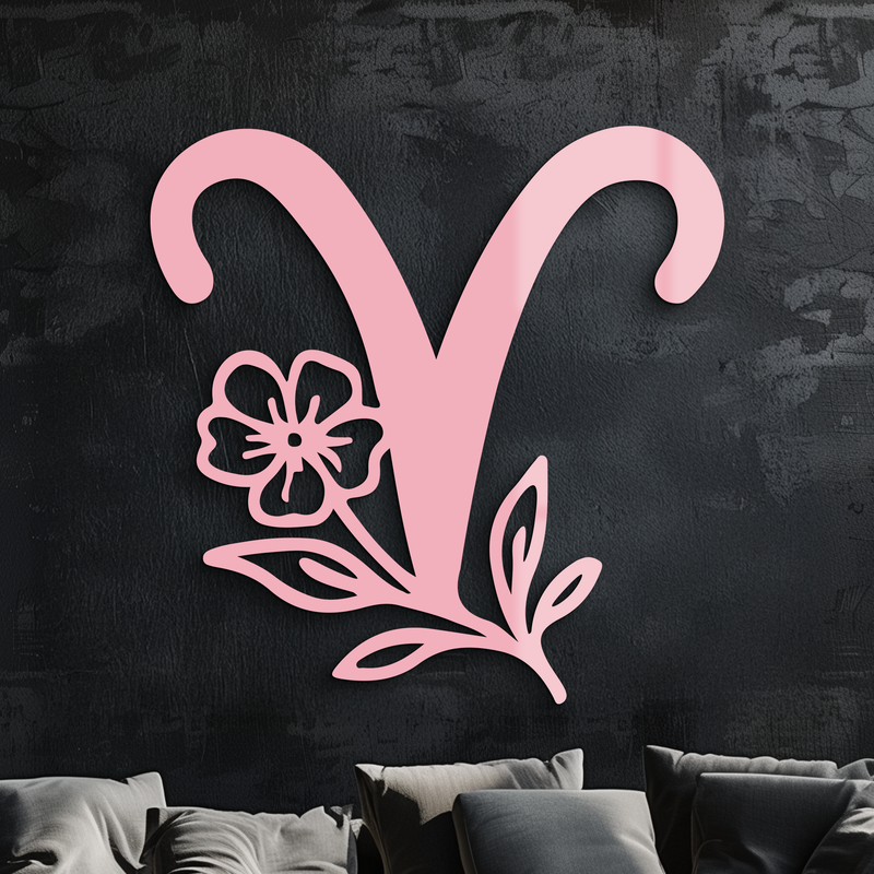 Aries Zodiac Symbol Metal Wall Art – Floral Astrology Home Decor - KAFGP076 by Enova Art