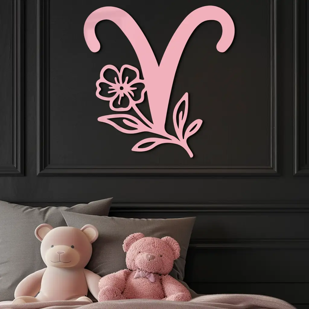 Aries Zodiac Symbol Metal Wall Art – Floral Astrology Home Decor - KAFGP076 by Enova Art