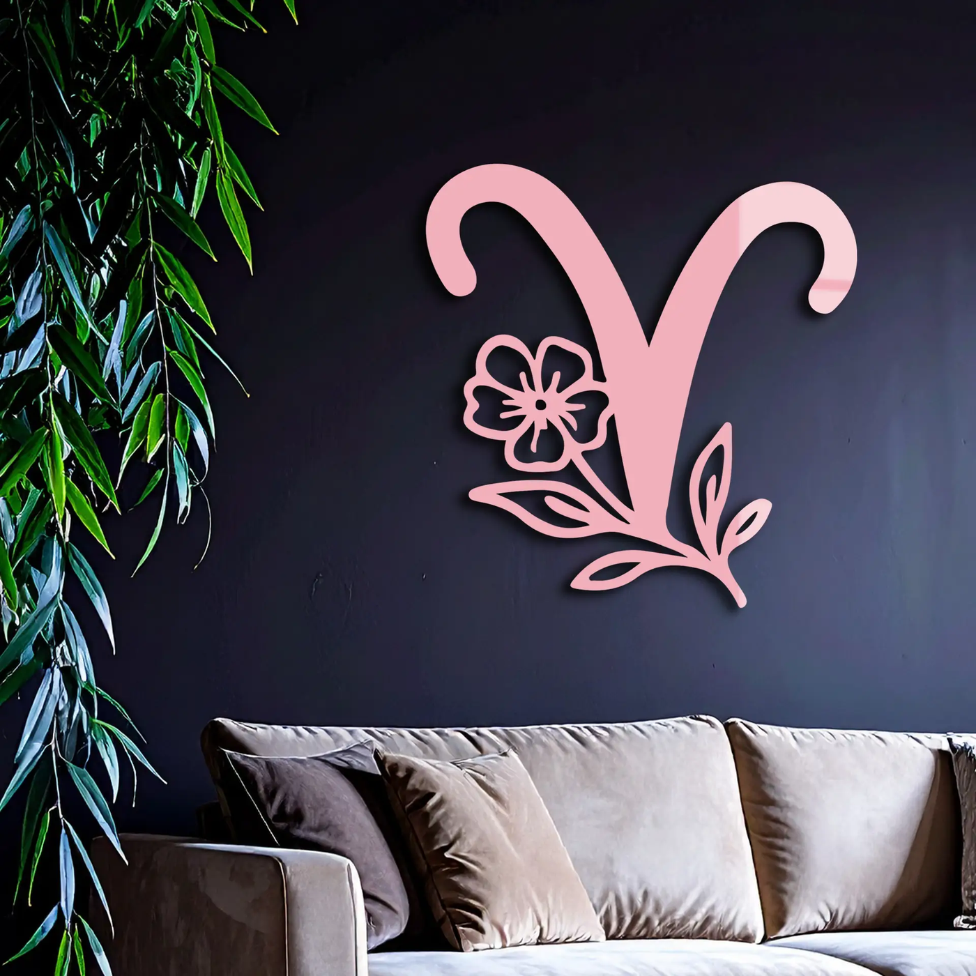Aries Zodiac Symbol Metal Wall Art – Floral Astrology Home Decor - KAFGP076 by Enova Art