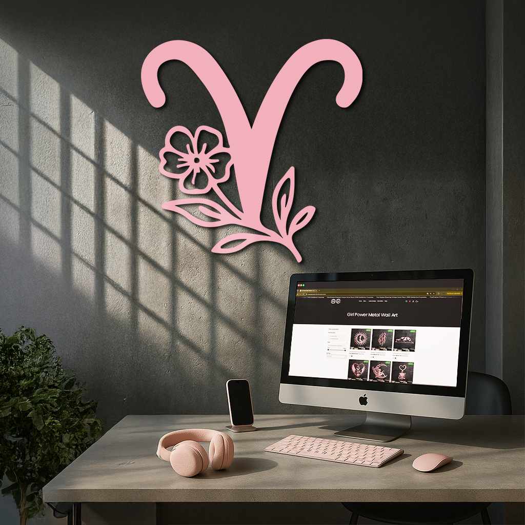 Aries Zodiac Symbol Metal Wall Art – Floral Astrology Home Decor - KAFGP076 by Enova Art