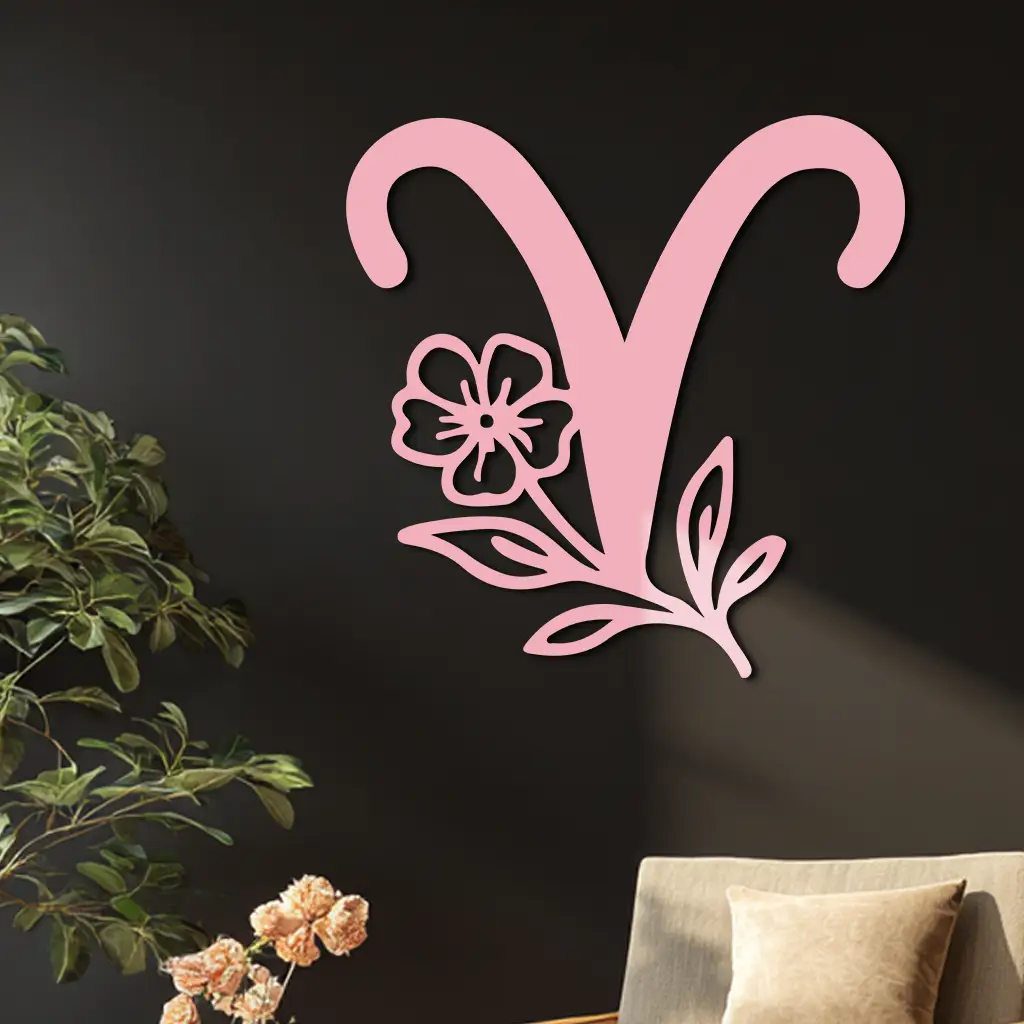 Aries Zodiac Symbol Metal Wall Art – Floral Astrology Home Decor - KAFGP076 by Enova Art