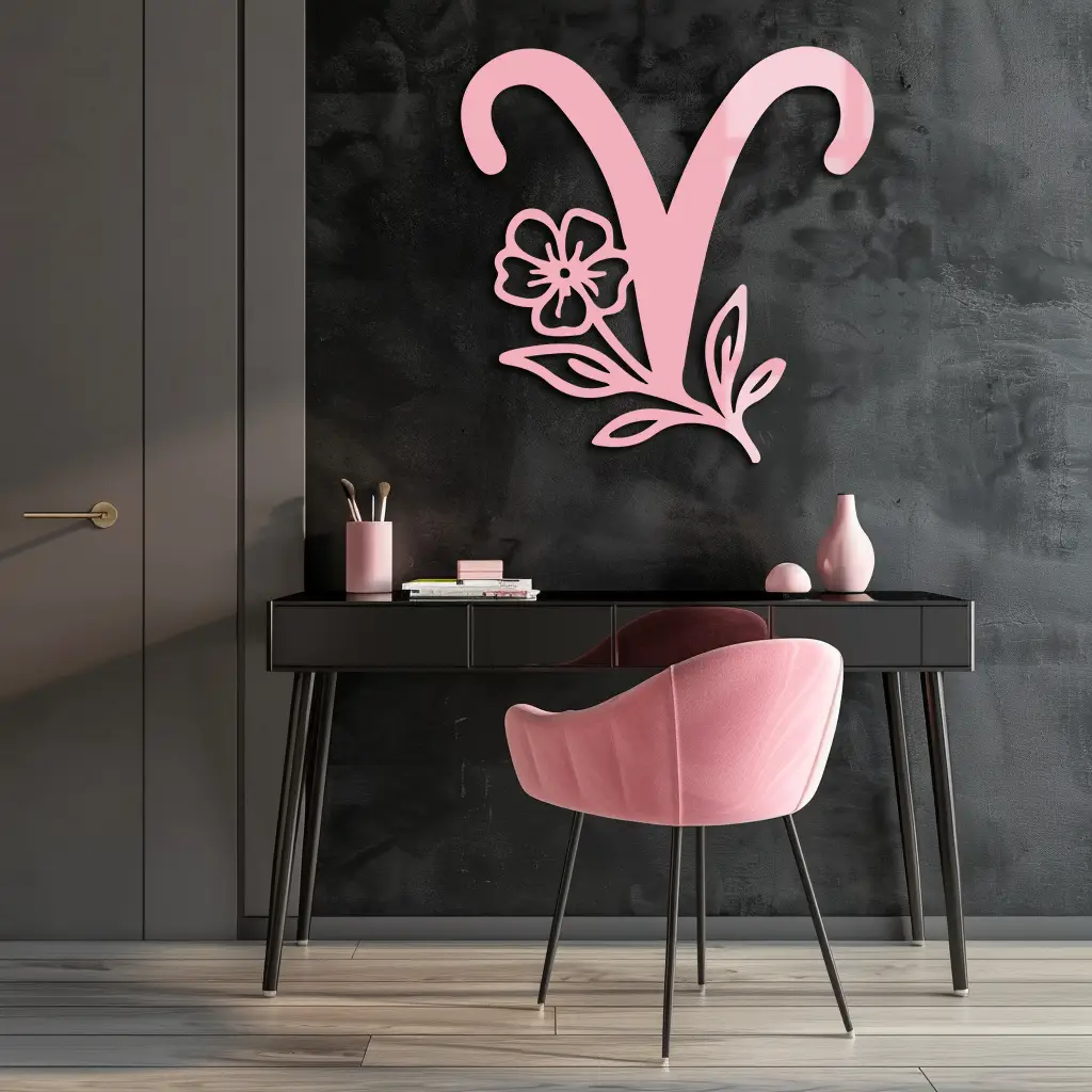 Aries Zodiac Symbol Metal Wall Art – Floral Astrology Home Decor - KAFGP076 by Enova Art