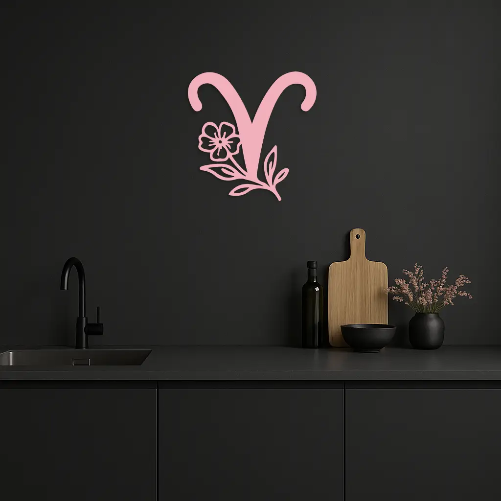 Aries Zodiac Symbol Metal Wall Art – Floral Astrology Home Decor - KAFGP076 by Enova Art