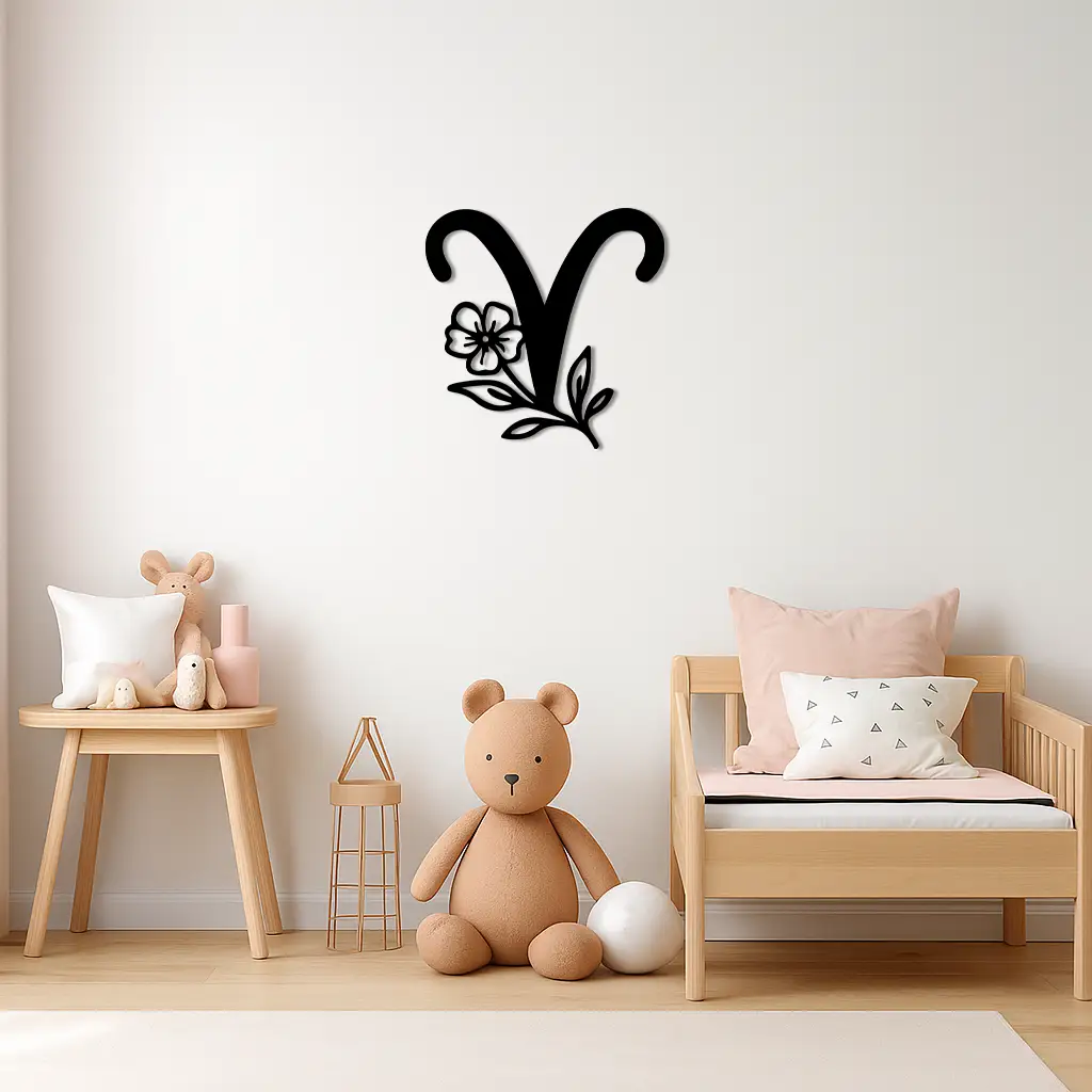 Aries Zodiac Symbol Metal Wall Art – Floral Astrology Home Decor - KAFGP076 by Enova Art
