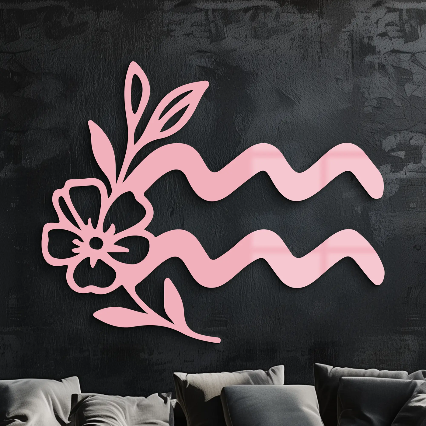 Aquarius Zodiac Flower Symbol Metal Wall Art – Modern Astrology Decor - KAFGP077 by Enova Art