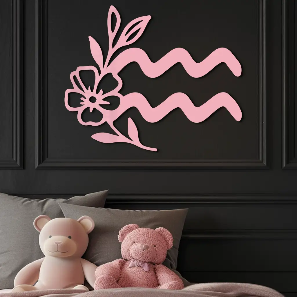 Aquarius Zodiac Flower Symbol Metal Wall Art – Modern Astrology Decor - KAFGP077 by Enova Art