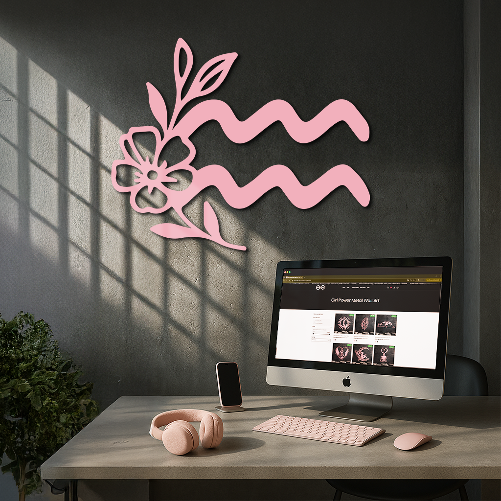 Aquarius Zodiac Flower Symbol Metal Wall Art – Modern Astrology Decor - KAFGP077 by Enova Art