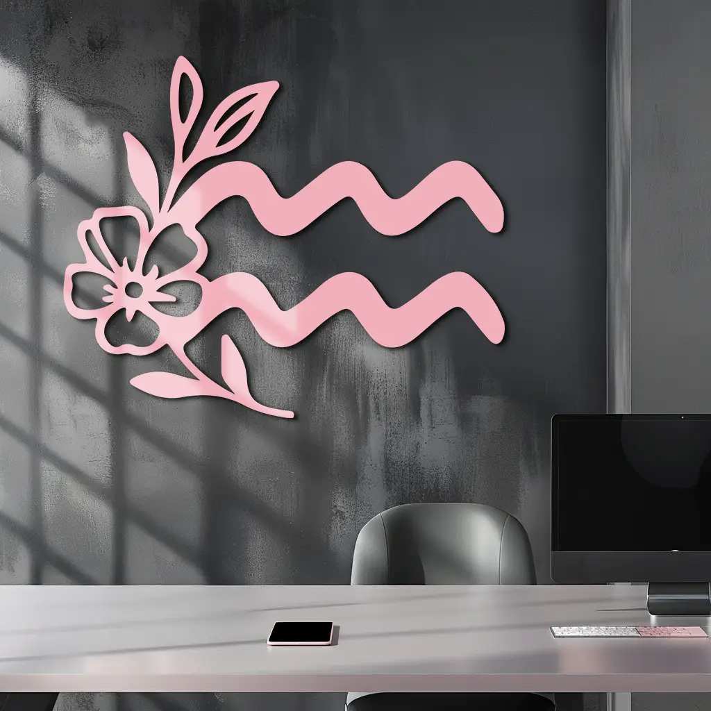 Aquarius Zodiac Flower Symbol Metal Wall Art – Modern Astrology Decor - KAFGP077 by Enova Art
