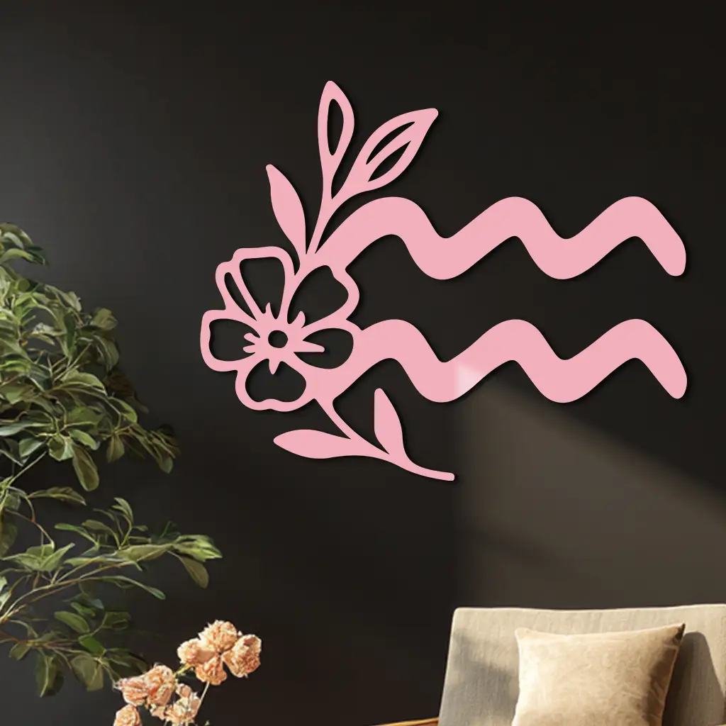 Aquarius Zodiac Flower Symbol Metal Wall Art – Modern Astrology Decor - KAFGP077 by Enova Art