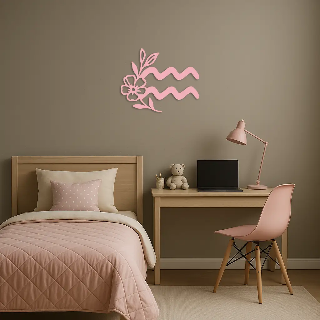 Aquarius Zodiac Flower Symbol Metal Wall Art – Modern Astrology Decor - KAFGP077 by Enova Art