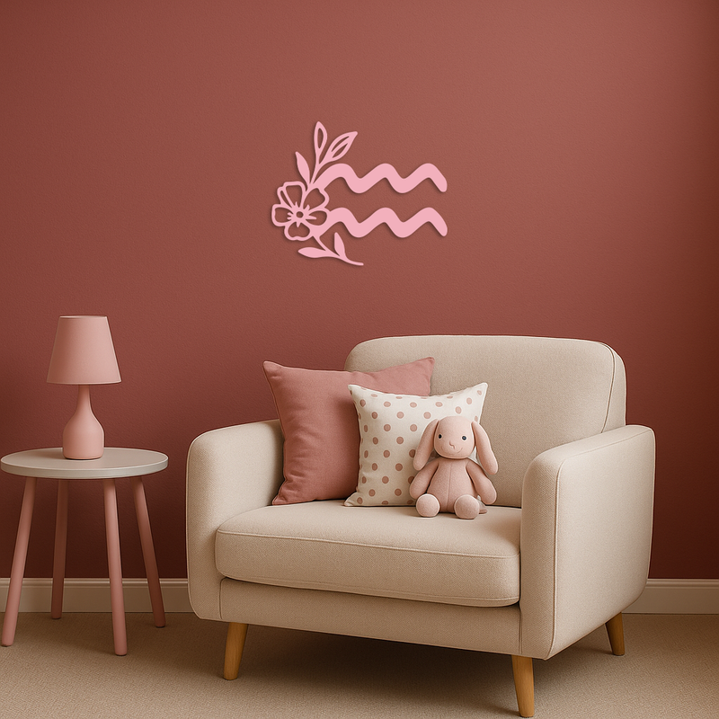 Aquarius Zodiac Flower Symbol Metal Wall Art – Modern Astrology Decor - KAFGP077 by Enova Art