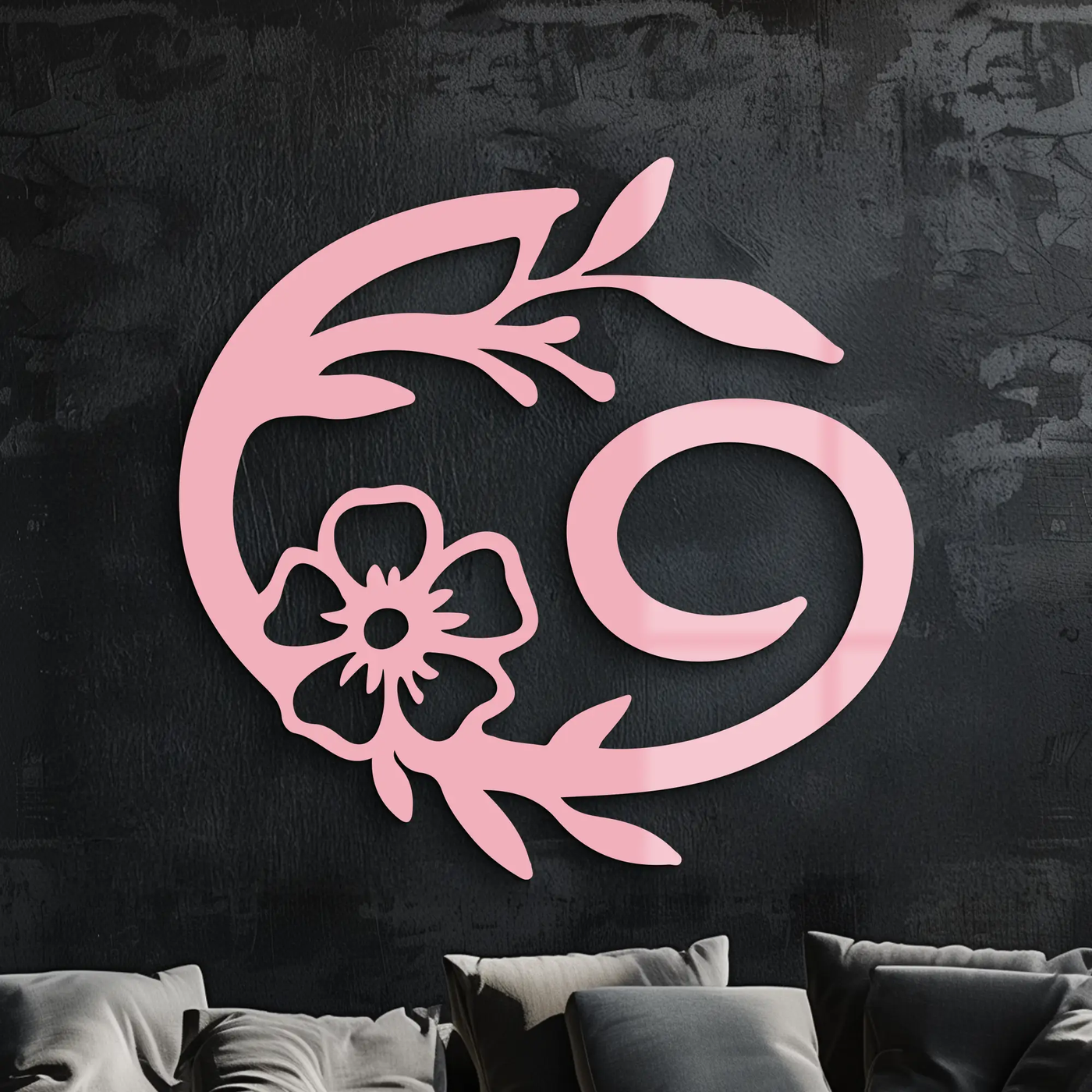 Cancer Zodiac Symbol Metal Wall Art – Floral Astrology Home Decor - KAFGP078 by Enova Art