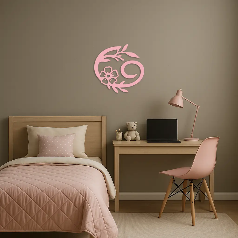 Cancer Zodiac Symbol Metal Wall Art – Floral Astrology Home Decor - KAFGP078 by Enova Art