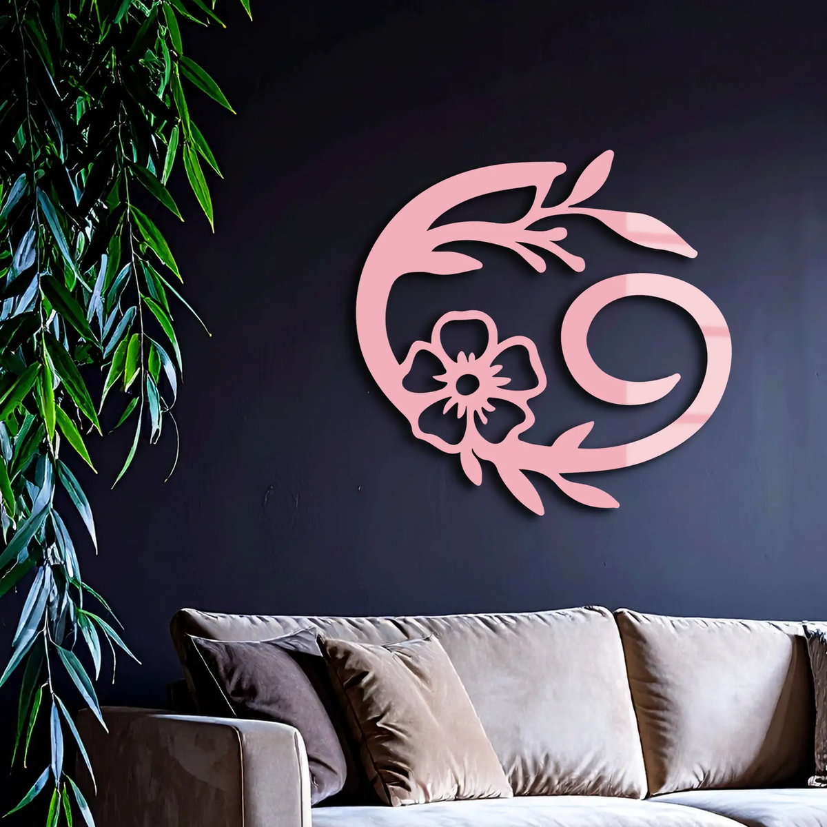 Cancer Zodiac Symbol Metal Wall Art – Floral Astrology Home Decor - KAFGP078 by Enova Art