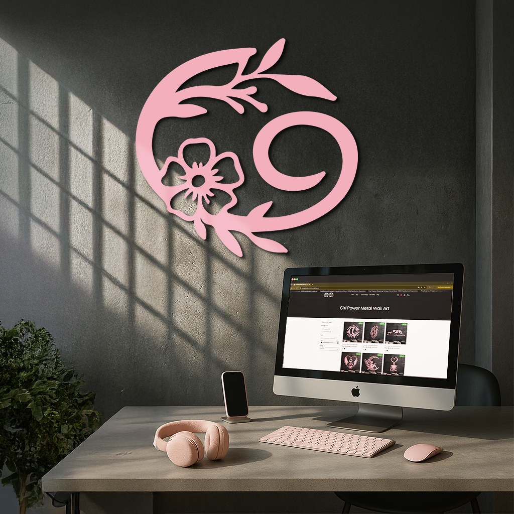 Cancer Zodiac Symbol Metal Wall Art – Floral Astrology Home Decor - KAFGP078 by Enova Art