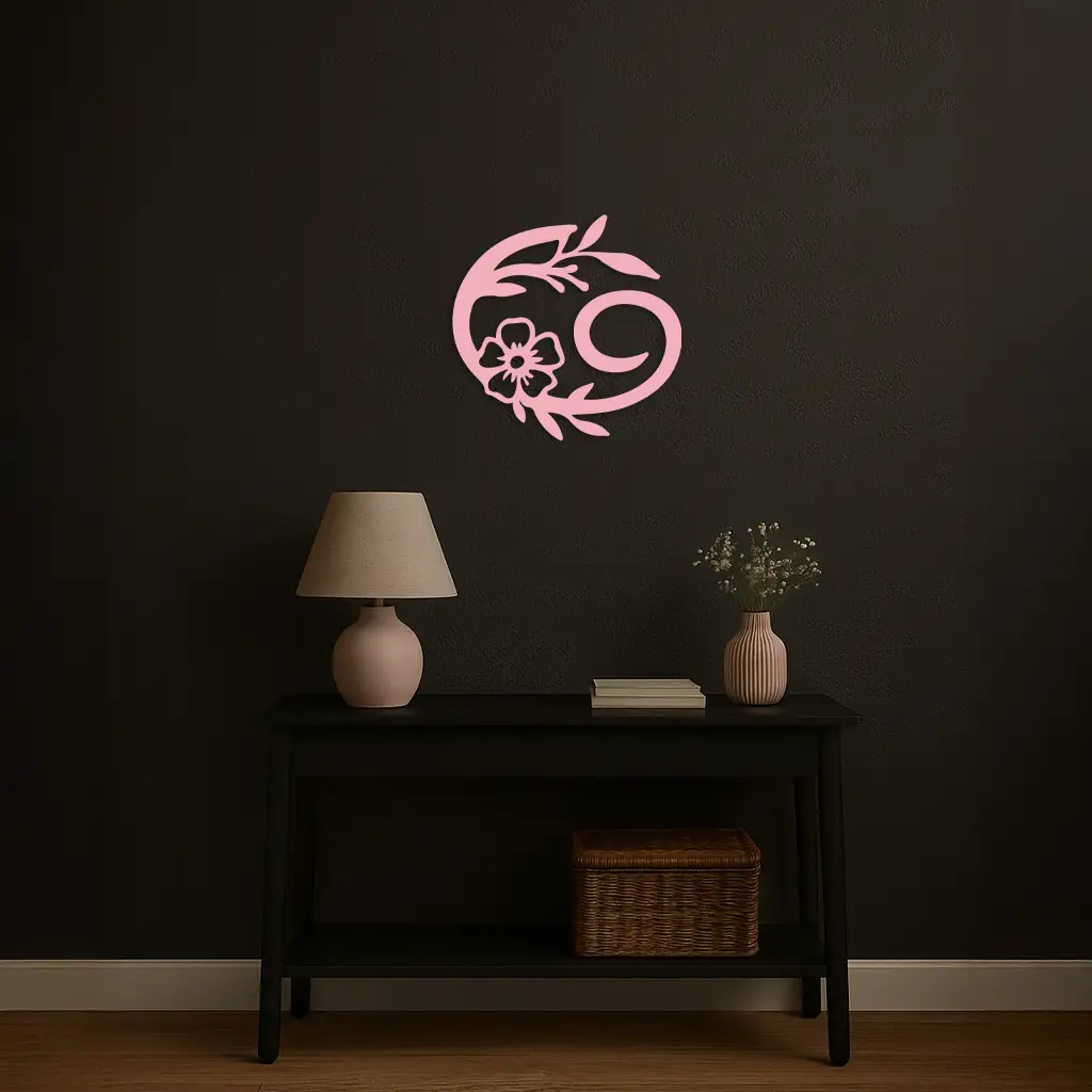 Cancer Zodiac Symbol Metal Wall Art – Floral Astrology Home Decor - KAFGP078 by Enova Art