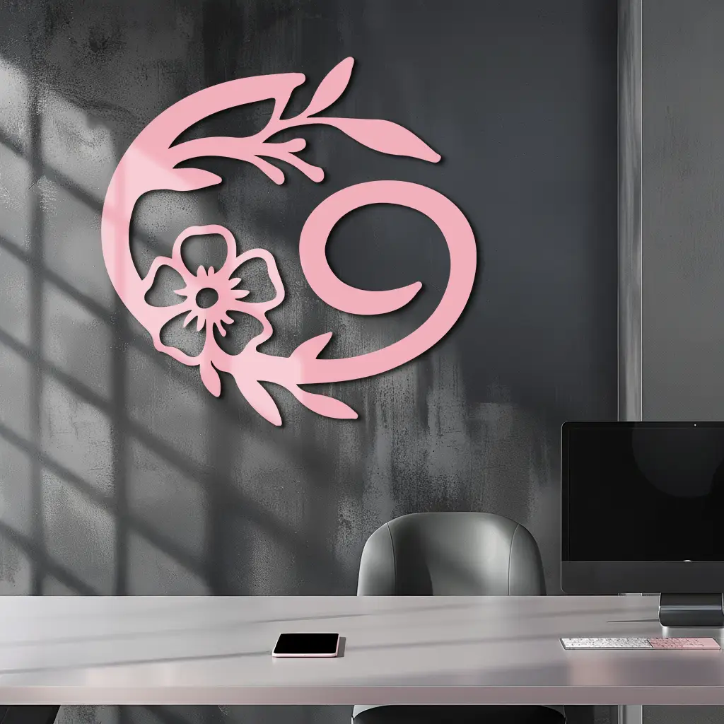 Cancer Zodiac Symbol Metal Wall Art – Floral Astrology Home Decor - KAFGP078 by Enova Art