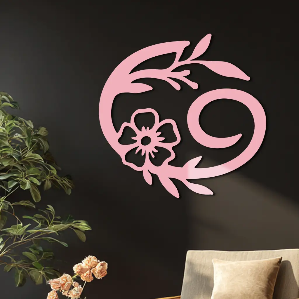 Cancer Zodiac Symbol Metal Wall Art – Floral Astrology Home Decor - KAFGP078 by Enova Art