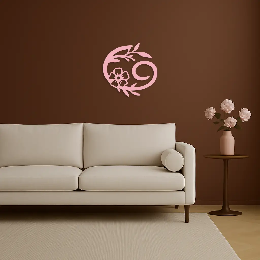 Cancer Zodiac Symbol Metal Wall Art – Floral Astrology Home Decor - KAFGP078 by Enova Art