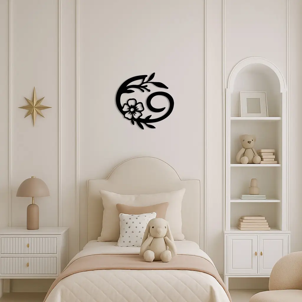 Cancer Zodiac Symbol Metal Wall Art – Floral Astrology Home Decor - KAFGP078 by Enova Art