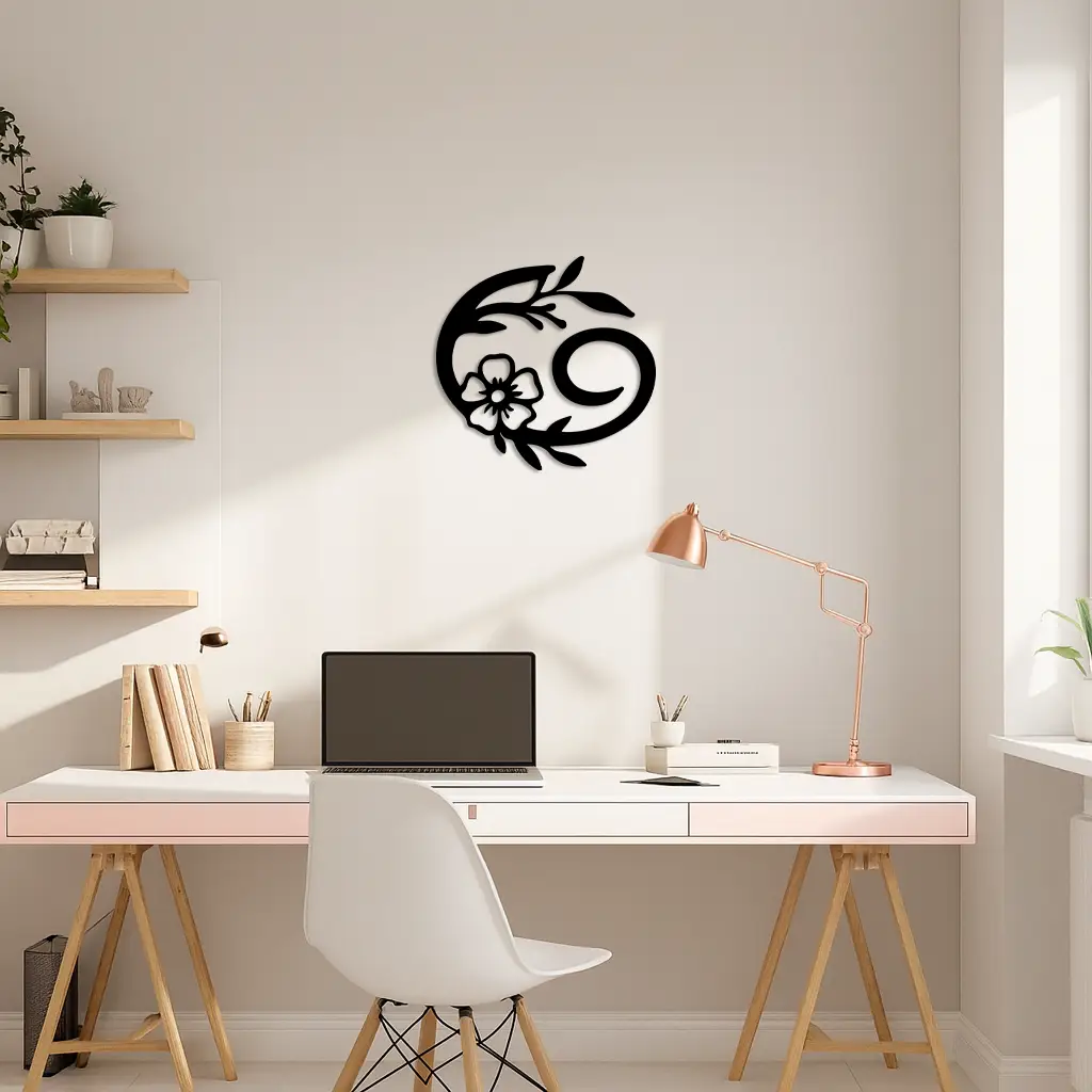 Cancer Zodiac Symbol Metal Wall Art – Floral Astrology Home Decor - KAFGP078 by Enova Art