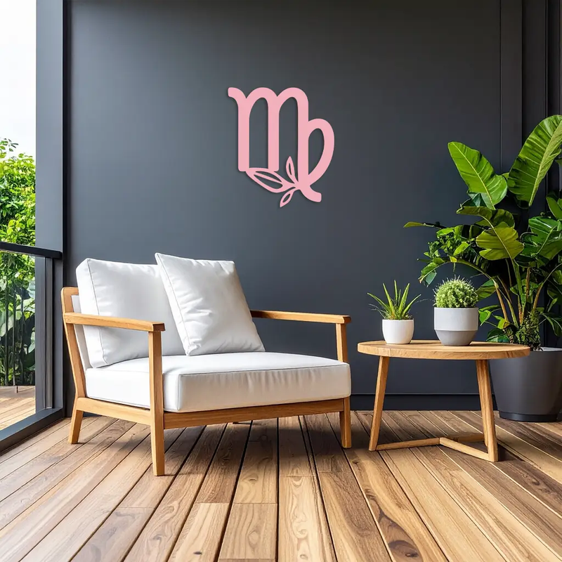 Virgo Zodiac Symbol Metal Wall Art – Floral Virgo Sign Decor - KAFGP079 by Enova Art