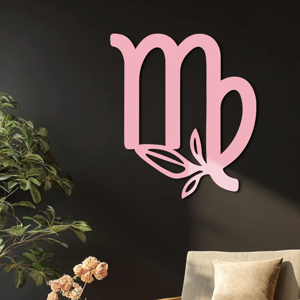 Virgo Zodiac Symbol Metal Wall Art – Floral Virgo Sign Decor - KAFGP079 by Enova Art