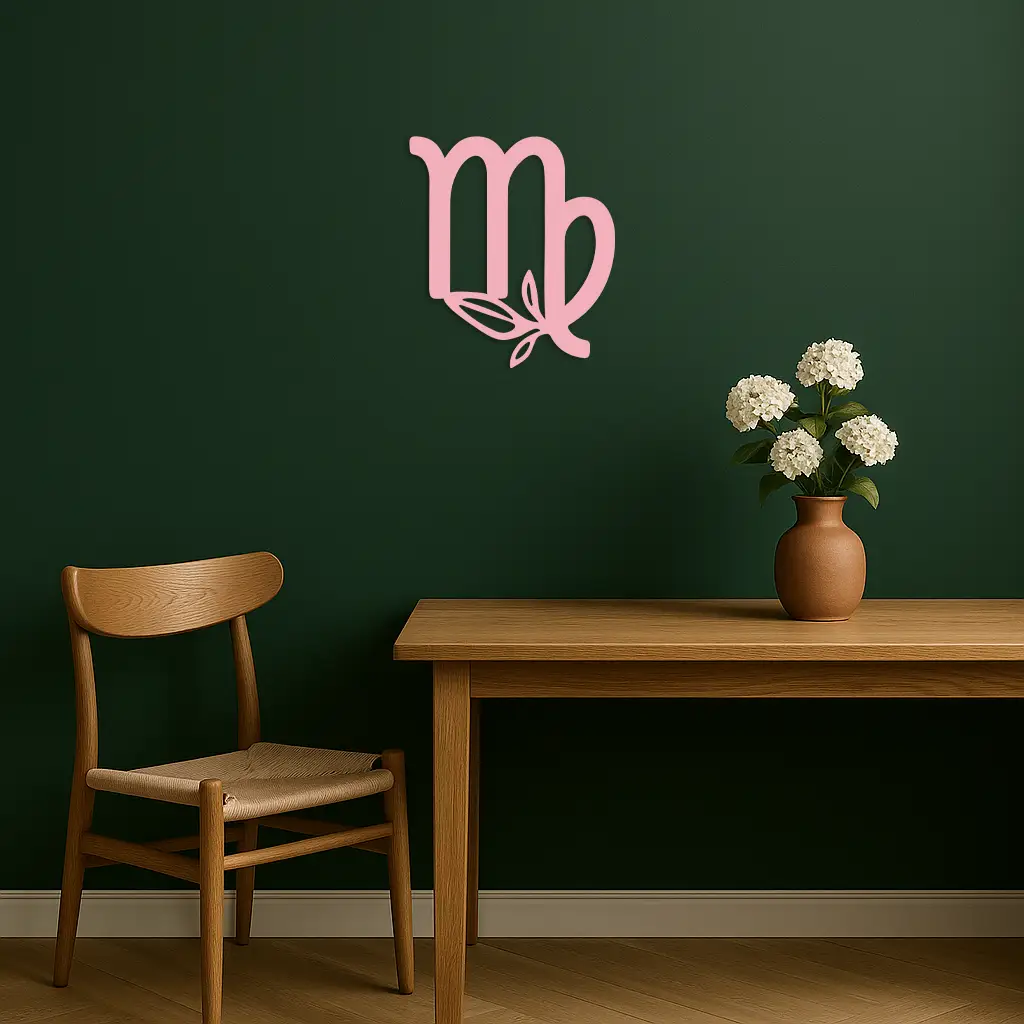 Virgo Zodiac Symbol Metal Wall Art – Floral Virgo Sign Decor - KAFGP079 by Enova Art