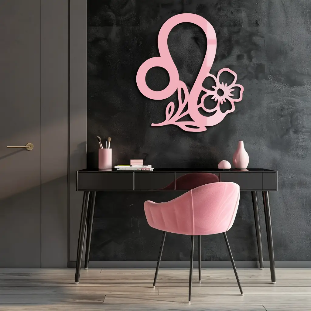 Leo Zodiac Sign Floral Metal Wall Art – Astrology-Inspired Home Decor - KAFGP080 by Enova Art