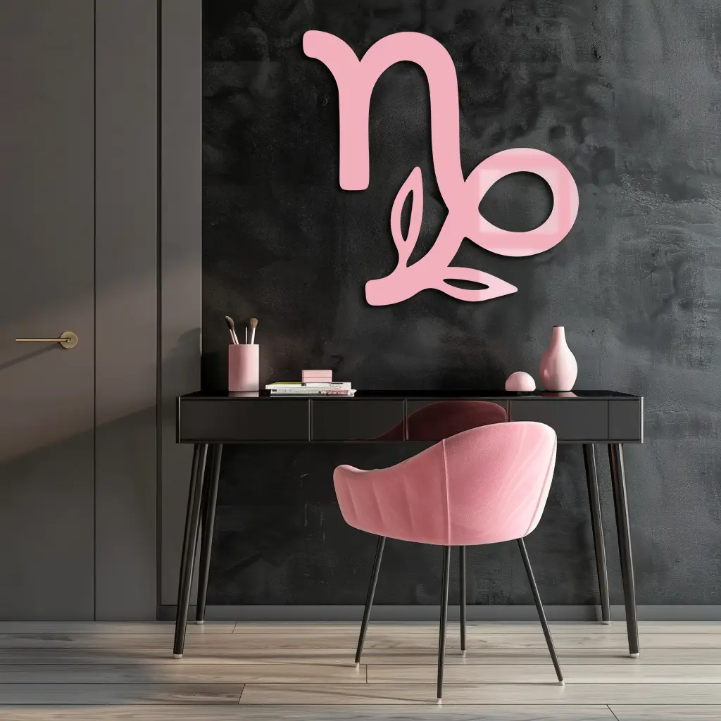 Capricorn Zodiac Symbol Metal Wall Art – Floral Astrology Home Decor - KAFGP081 by Enova Art