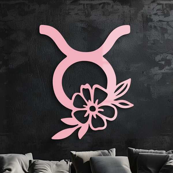 Taurus Zodiac Symbol Metal Wall Art – Floral Astrology Home Decor - KAFGP082