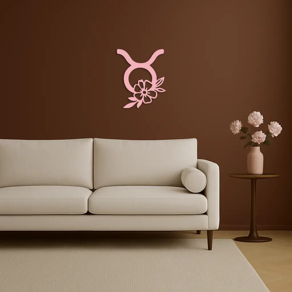 Taurus Zodiac Symbol Metal Wall Art – Floral Astrology Home Decor - KAFGP082 by Enova Art