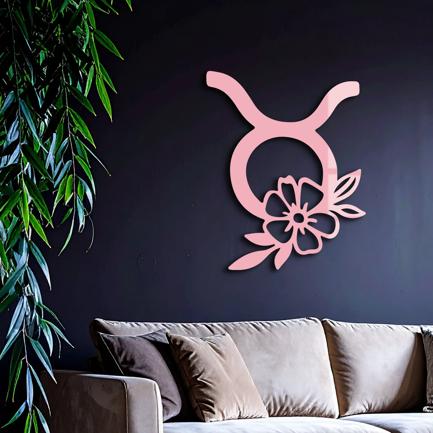 Taurus Zodiac Symbol Metal Wall Art – Floral Astrology Home Decor - KAFGP082 by Enova Art