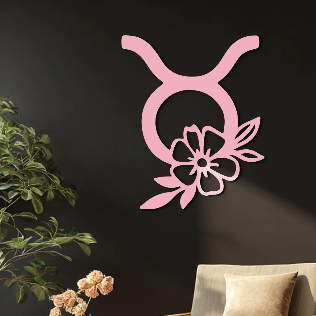 Taurus Zodiac Symbol Metal Wall Art – Floral Astrology Home Decor - KAFGP082 by Enova Art