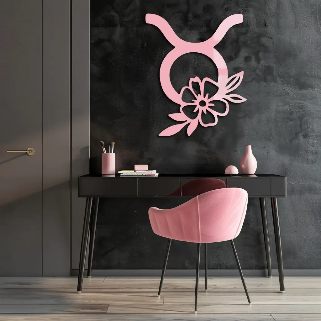 Taurus Zodiac Symbol Metal Wall Art – Floral Astrology Home Decor - KAFGP082 by Enova Art