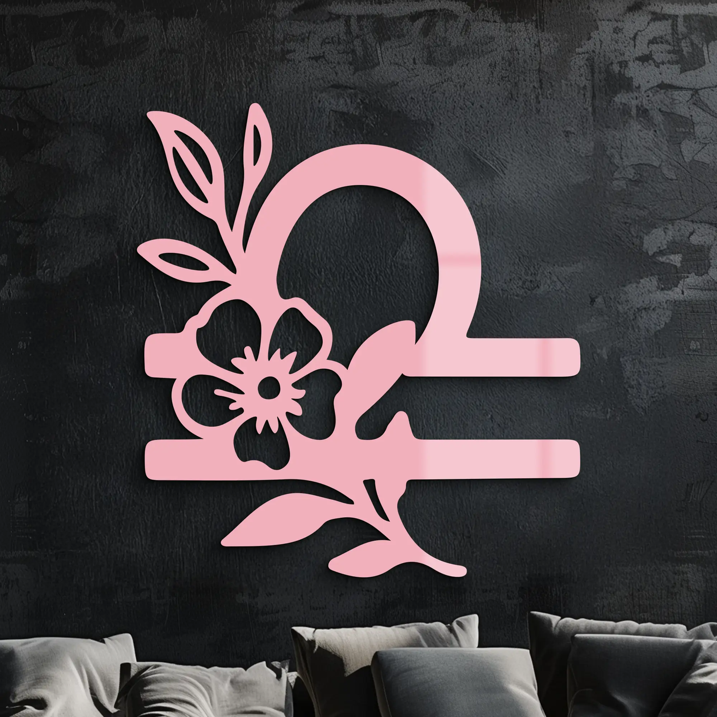 Libra Zodiac Sign Floral Metal Wall Art – Astrology Inspired Home Decor - KAFGP083 by Enova Art