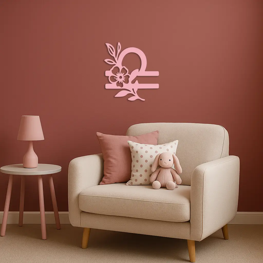 Libra Zodiac Sign Floral Metal Wall Art – Astrology Inspired Home Decor - KAFGP083 by Enova Art