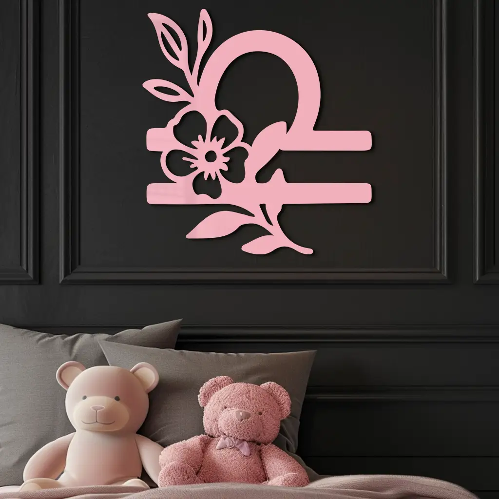 Libra Zodiac Sign Floral Metal Wall Art – Astrology Inspired Home Decor - KAFGP083 by Enova Art