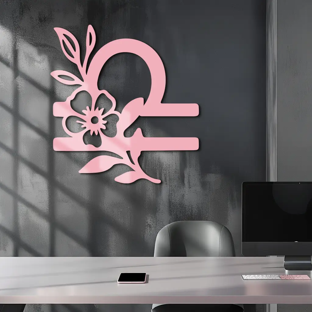 Libra Zodiac Sign Floral Metal Wall Art – Astrology Inspired Home Decor - KAFGP083 by Enova Art